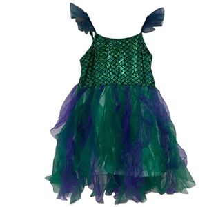 Mermaid dress Fantasy Kids Costume Green Purple scales Fun play tuelle princess
